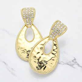 Rhinestone Embellished Metal Teardrop Dangle Earrings
