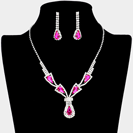 Teardrop Stone Accented Rhinestone Necklace