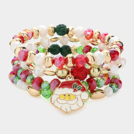 4PCS - Santa Claus Charm Faceted Beaded Stretch Bracelets