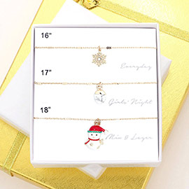 3PCS - Snowflake Natural Stone Snowman Pendant Necklaces