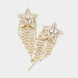 Star Accented Rhinestone Fringe Dangle Earrings