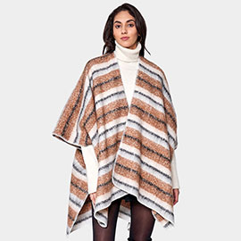 Cozy Striped Three Tone Ruana Poncho