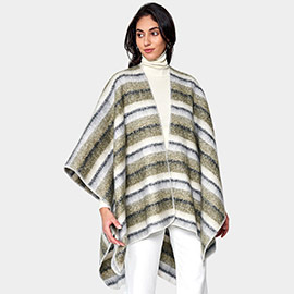 Cozy Striped Three Tone Ruana Poncho