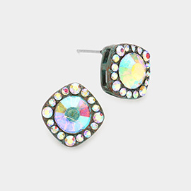 Round Stone Accented Stud Evening Earrings