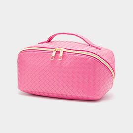 Woven Detailed Solid Tote Bag / Travel Cosmetic Bag