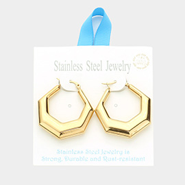 18K Gold Dipped Stainless Steel 1.4 Inch Metal Heptagon Hoop Pin Catch Earrings