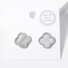 White Gold Dipped Quatrefoil Stud Earrings