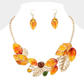 Colored Metal Leaf Cluster Necklace