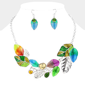 Colored Metal Leaf Cluster Necklace