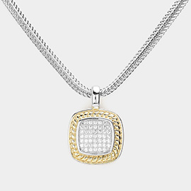 CZ Embellished Square Pendant Necklace