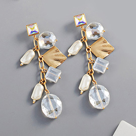 Pearl Geometric Bead Link Dangle Earrings