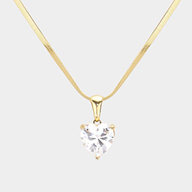 18K Gold Dipped Stainless Steel CZ Heart Pendant Necklace