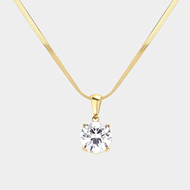 18K Gold Dipped Stainless Steel CZ Round Pendant Necklace