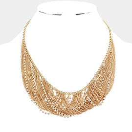 Secret Box _ Draped Stone Metal Chain Bib Necklace