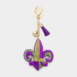 Mardi Gras Bling Fleur de Lis Tassel Keychain