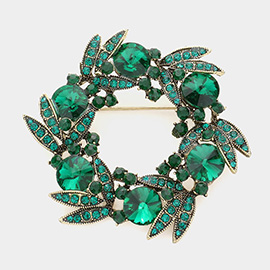 Round Stone Accented Leaf Detailed Pin Brooch