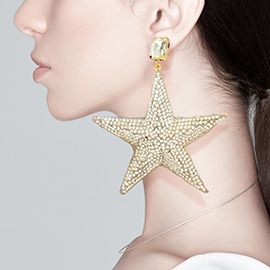 Rhinestone Embellished Metal Star Dangle Earrings