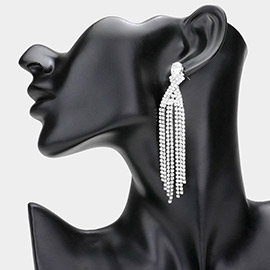 CZ Teardrop Stone Pointed Fringe Dangle Evening Earrings