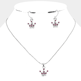 Rhinestone Embellished Crown Pendant Necklace