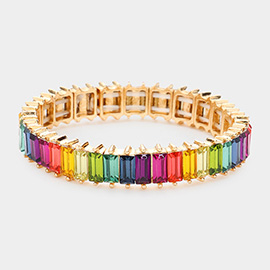 Rainbow Baguette Stone Stretch Evening Bracelet