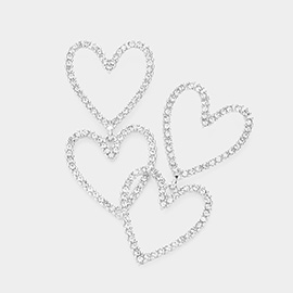 Stone Paved Open Heart Link Dangle Earrings