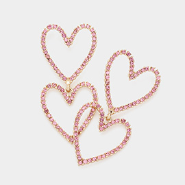 Stone Paved Open Heart Link Dangle Earrings