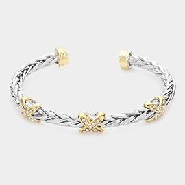 CZ Stone Paved Crisscross Cuff Bracelet