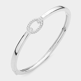 CZ Stone Paved Open Oval Hinged Evening Bracelet