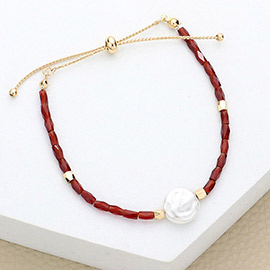 Pearl Accented Beaded Pull Tie Cinch Bracelet