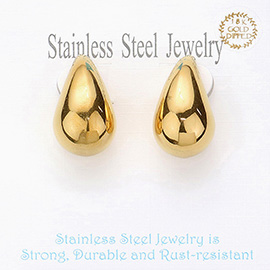 18K Gold Dipped Stainless Steel Curved Teardrop Earrings