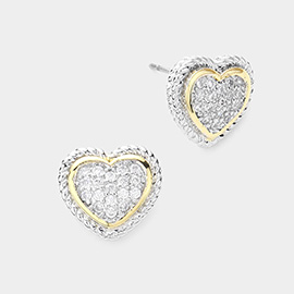 CZ Stone Paved Heart Stud Earrings