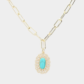 CZ Stone Paved Natural Stone Pendant Necklace