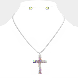 Rhinestone Paved Cross Pendant Necklace