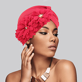 Flower Pearl Accented Turban Hat