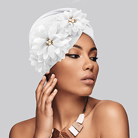 Flower Pearl Accented Turban Hat