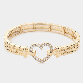 Stone Paved Open Heart Stretch Bracelet