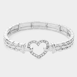 Stone Paved Open Heart Stretch Bracelet