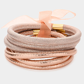 6PCS - Faux Leather Tube Bangle Bracelets