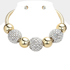 Baguette Stone Ball Metal Ball Chunky Necklace