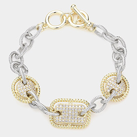 CZ Stone Paved Evening Toggle Bracelet