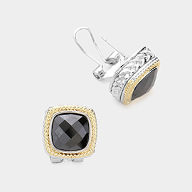 Square CZ Stone Omega Clip Evening Earrings