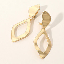 Hammered Metal Open Geometric Dangle Clip On Earrings