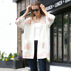 Floral Geometric Cardigan Poncho