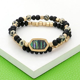 2PCS - Natural Stone Beaded Hexagon Multi Layered Bracelet