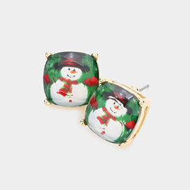 Christmas Snowman Cushion Square Stud Earrings