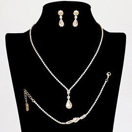 Teardrop Accented Rhinestone Paved Necklace Jewelry Set