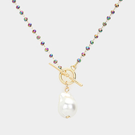 Pearl Pendant Faceted Beaded Toggle Necklace