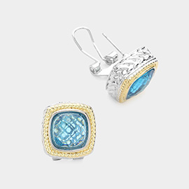 Square CZ Stone Omega Clip Evening Earrings