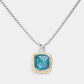 Square CZ Stone Pendant Necklace