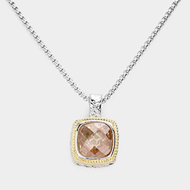 Square CZ Stone Pendant Necklace